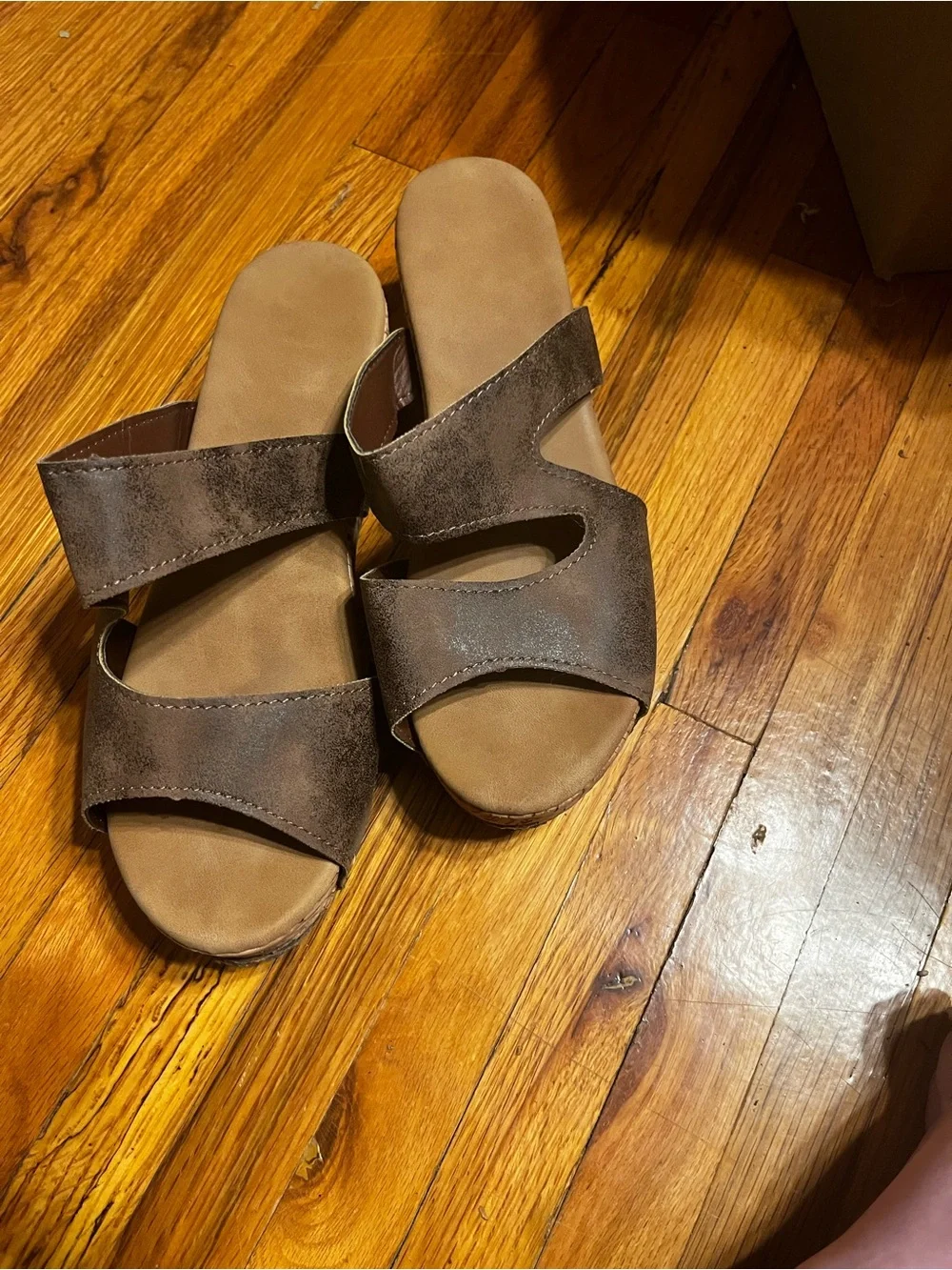 Brown Cork Platform Slide Sandals - Women
